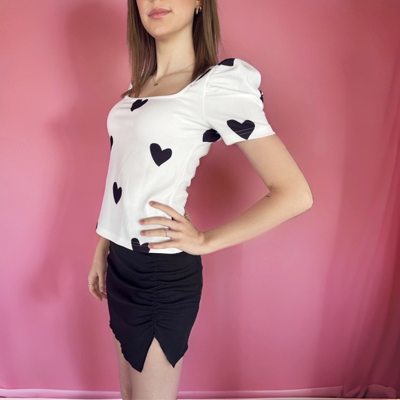 NEW Heart print top white shirts white tops Blackhearts cute ruffle sleeves - Picture 2 of 3